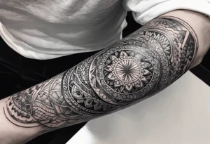Men’s black and grey sleeve design tattoo idea