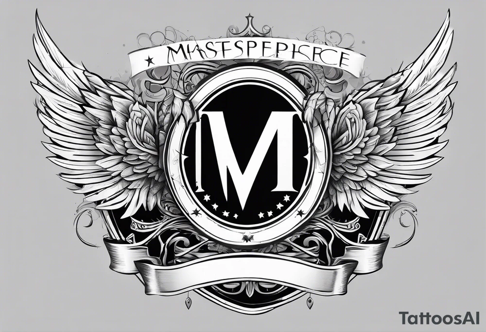 Simple tattoo with the word Glenn on a banner and angel wings tattoo idea