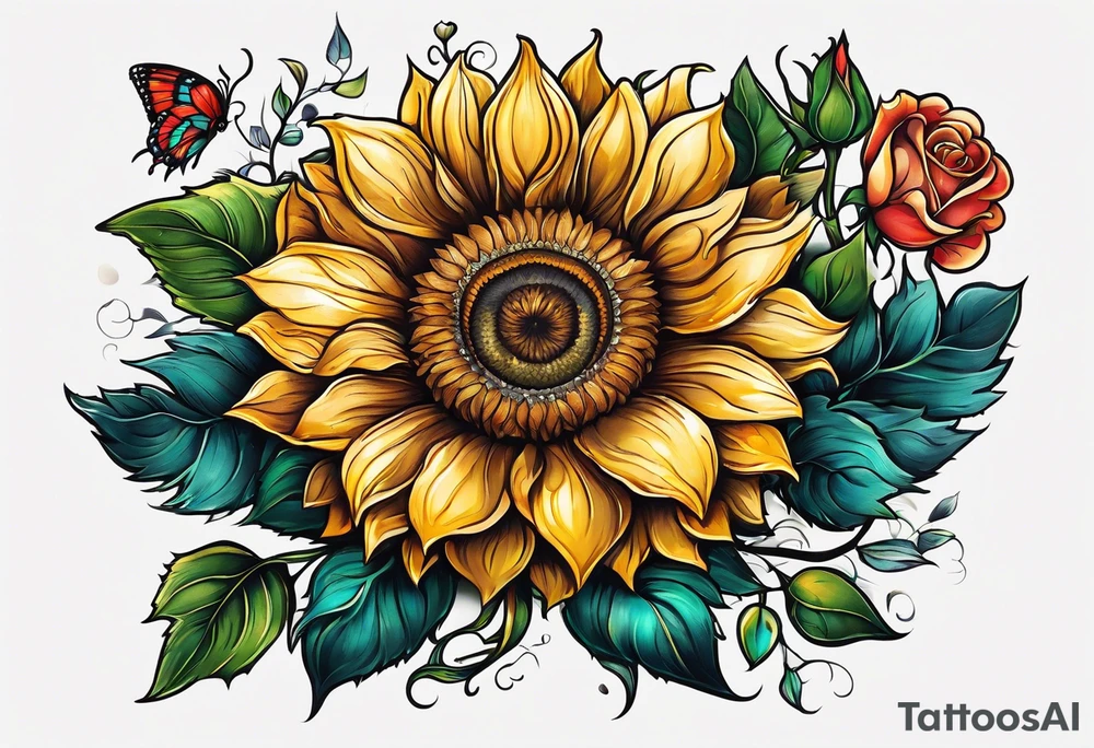 animal flower rose, sunflower, tattoo idea