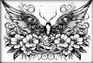 flowers swirls wings tattoo idea