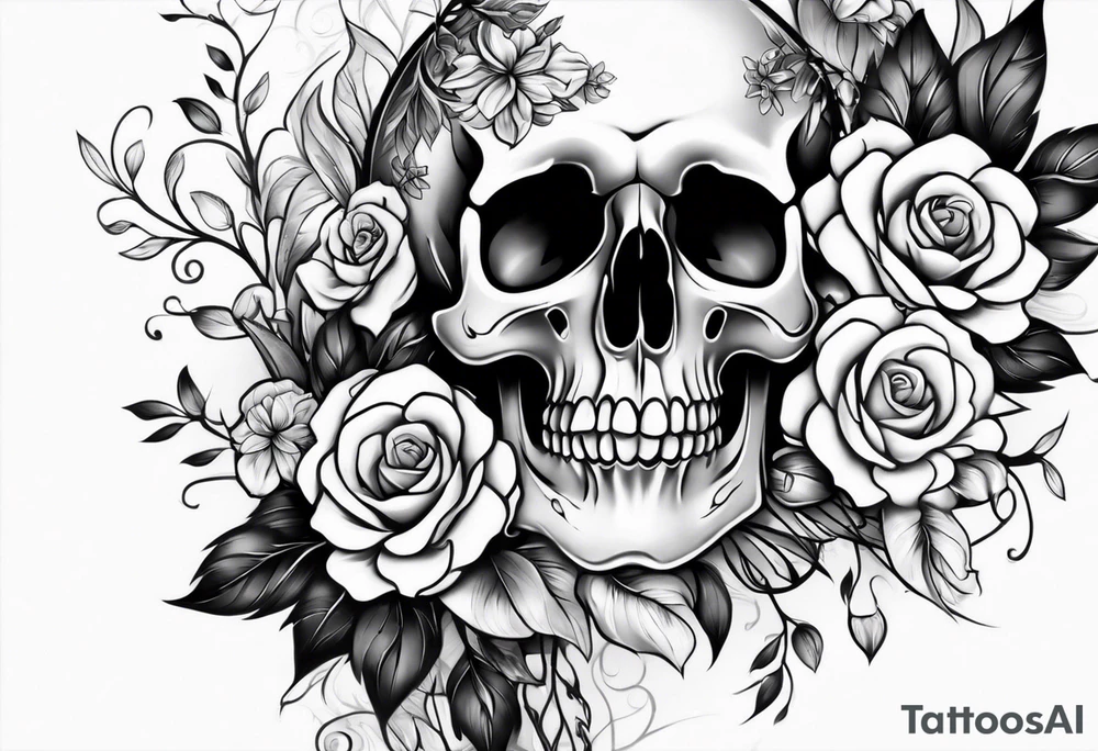 Skull and flowers arm sleeve tattoo idea