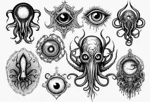 lovecraft theme with tentacle and eyes tattoo idea