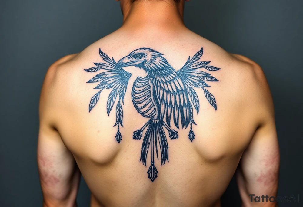 Raven skeleton with peackock feathers and ornaments around tattoo idea