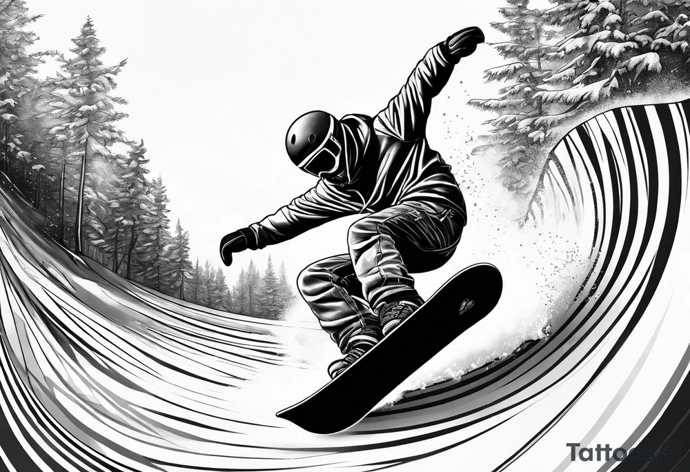 Un snowboardeur qui ride sur un half pipe tattoo idea