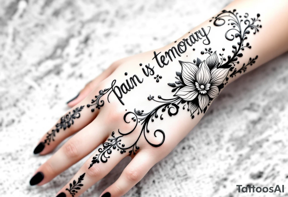 Indian style Henna tattoo for the inner wrist including word pain is temporary. tattoo idea