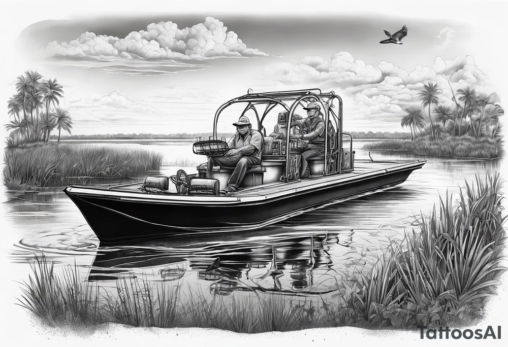 Arm sleeve airboat driving through the Everglades tattoo idea