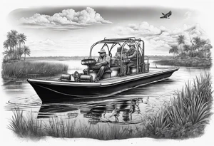 Arm sleeve airboat driving through the Everglades tattoo idea