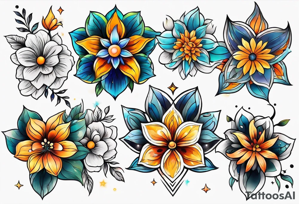 Cosmic flowers tattoo idea