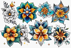 Cosmic flowers tattoo idea