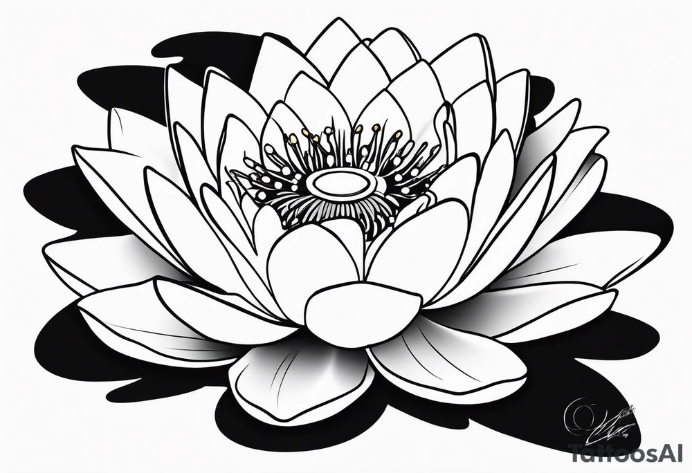 single line water lily tattoo, very simple, no shading, just outline tattoo idea