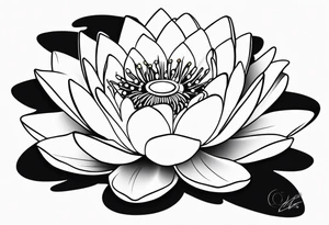 single line water lily tattoo, very simple, no shading, just outline tattoo idea