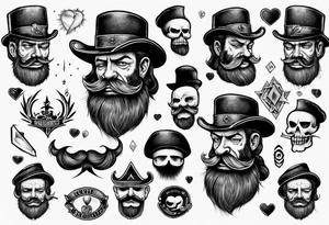 heartbroken man with lemmy hat, beard -moustache tattoo idea