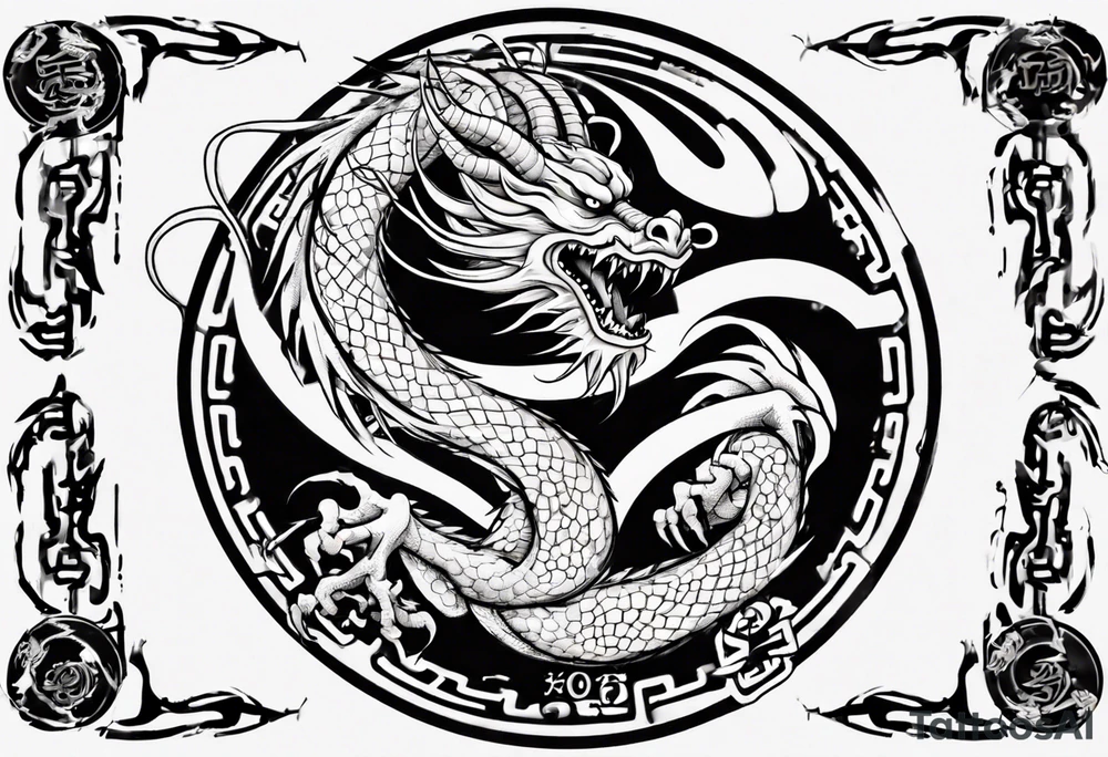 Chinese dragon in a circular shape with "02.03" written on its skin tattoo idea