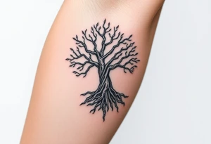 mystical tree of life with cosmic roots and celestial branches tattoo idea