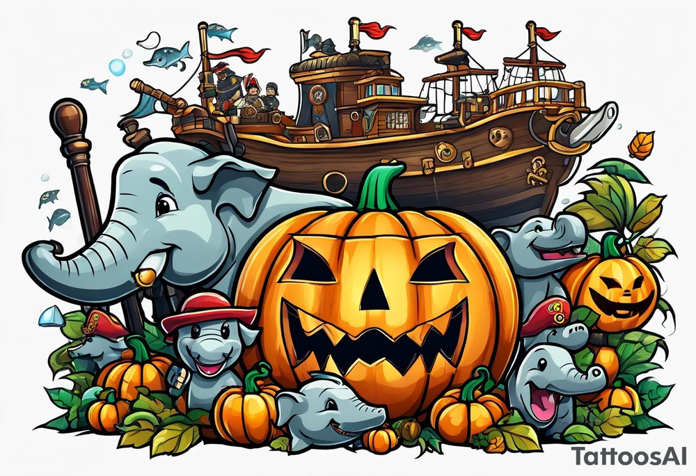Pumpkin, pirate, elephant, lego, shark, fish, tattoo idea