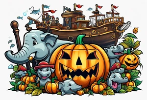 Pumpkin, pirate, elephant, lego, shark, fish, tattoo idea