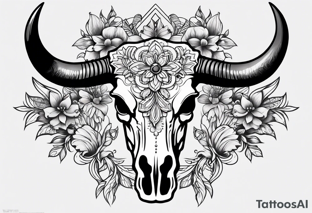 Feminine Bull skull tattoo idea