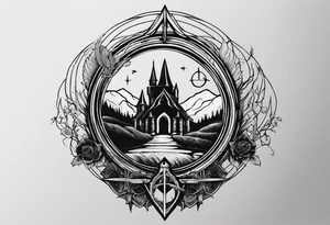 Lord of the rings with Harry Potter incorporated but clear visual of both movies. Small and minimal. Something like the deathly hallows symbol made out of swords and wizard staff from LOTR tattoo idea