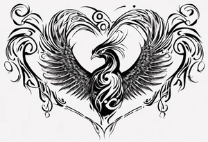 Phoenix in heart swril tattoo idea