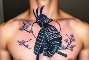 noble samurai warrior silhouette at sunset with cherry blossoms tattoo idea