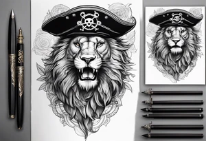 Pirate lion wearing jacket, sword and pistol, nautical steampunk theme tattoo idea