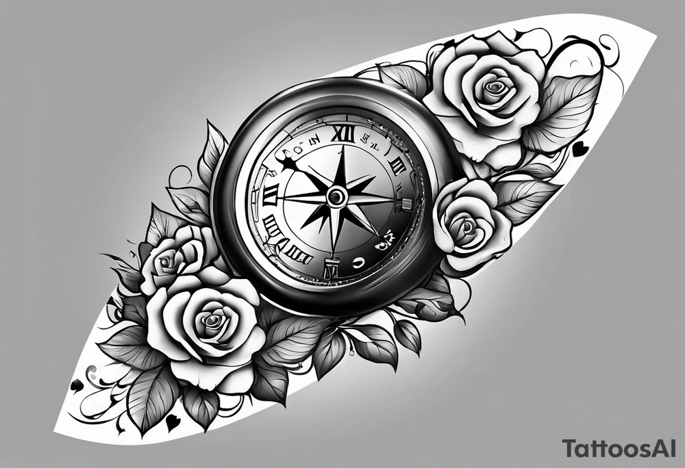Full arm sleeve with compass and tiger roses tattoo idea