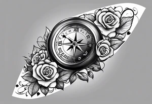 Full arm sleeve with compass and tiger roses tattoo idea