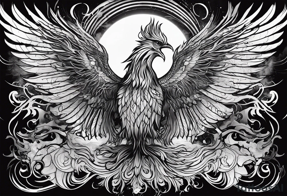 Powerful phoenix rising from the ashes of hell being its past of sin, drug addiction and pain. And being reborn into a new life. tattoo idea