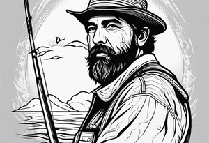 fisherman standing full body simple outline tattoo idea