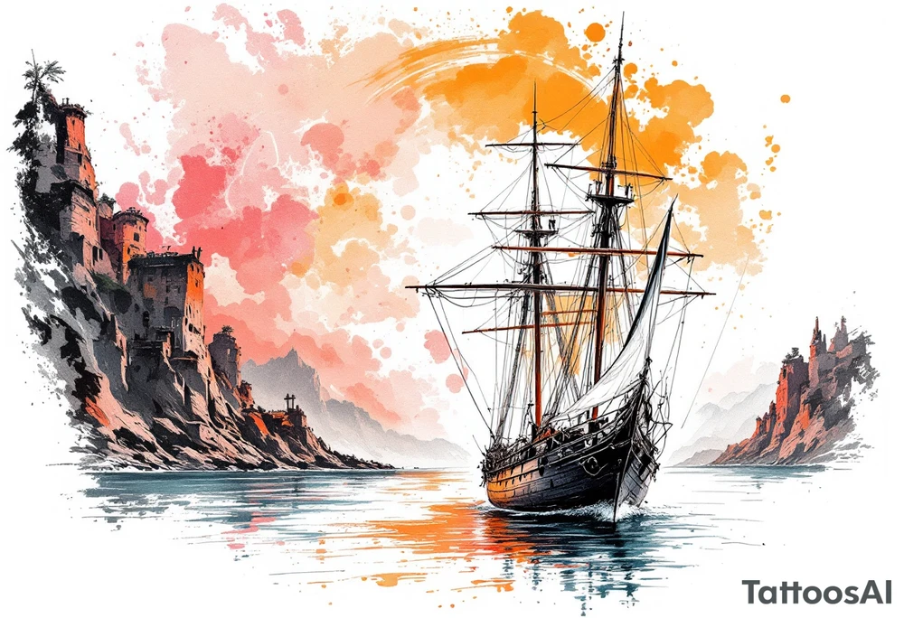 sailing boat at achor tattoo idea