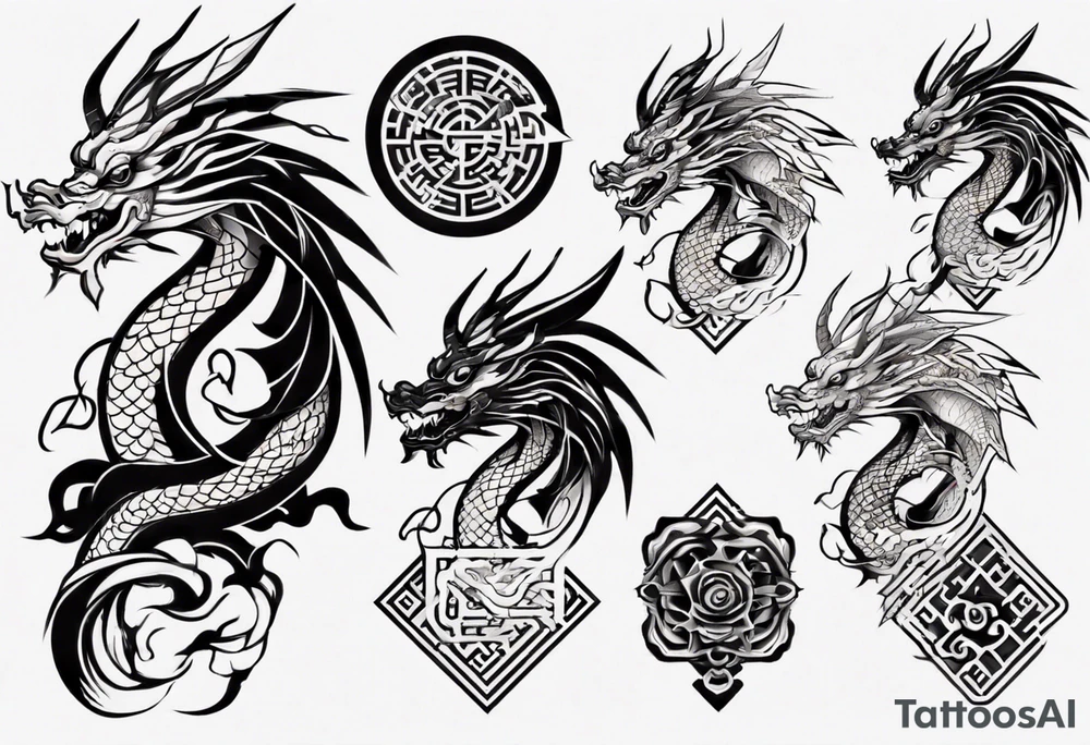 Chinese dragon with scales and mane tattoo idea