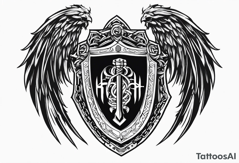 Valhalla sword  fire chains shield wings tattoo idea