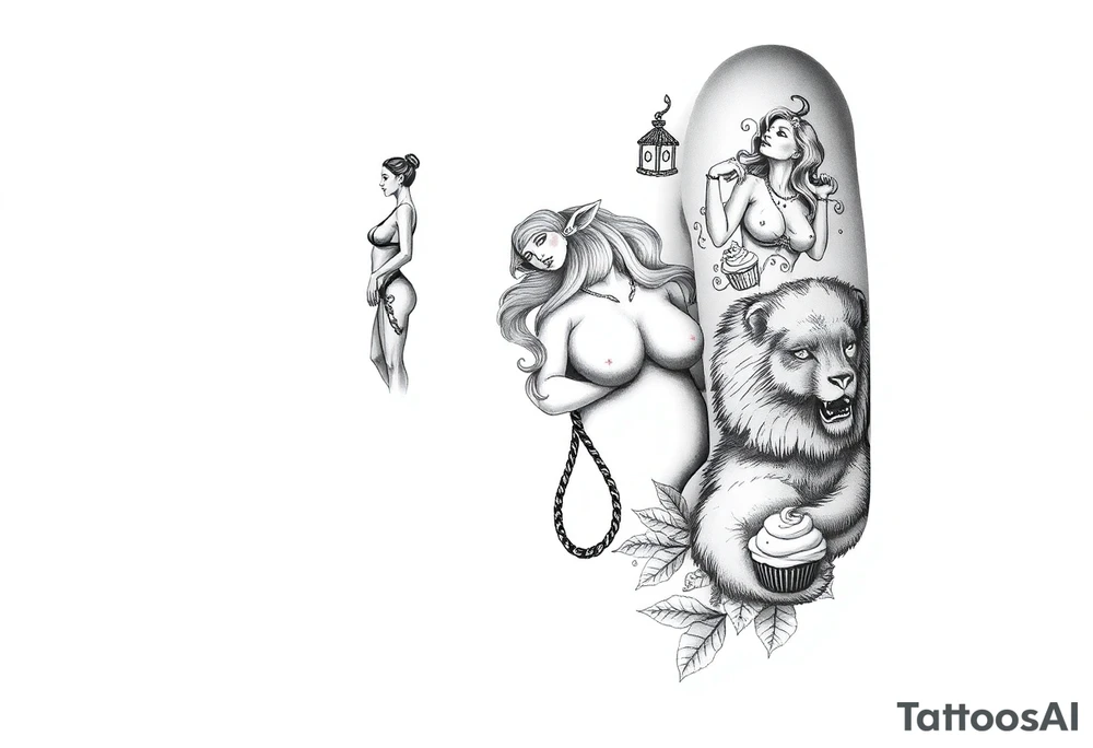 Storm clouds, pig, peacock , fat sexy naked fat woman, cupcakes, noose , money, goat, lion, couple having sex, cigerette storm lightening, killing, darkness tattoo idea