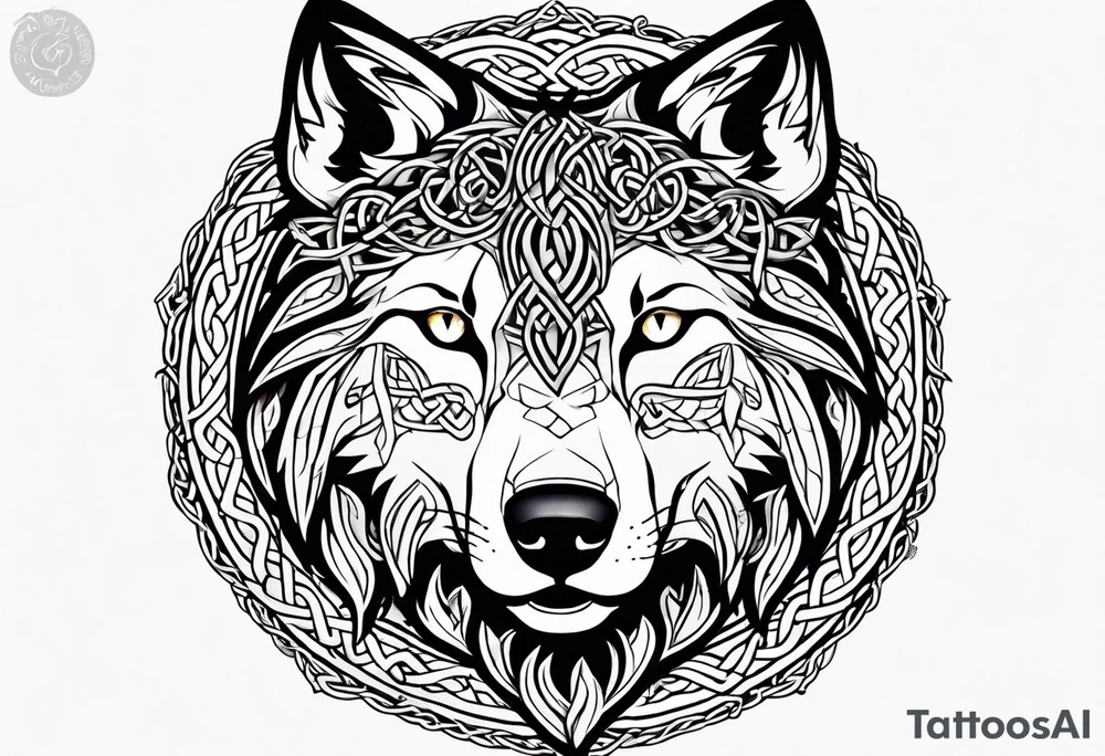 Celtic wolf side face tattoo idea