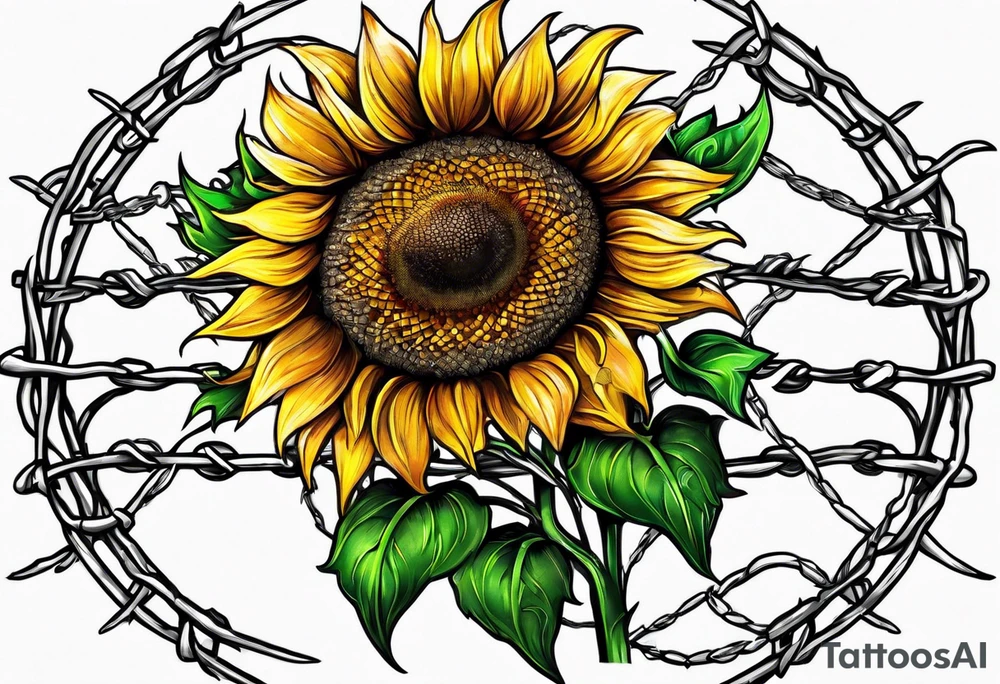 Sunflower, wheat, and barbed wire half sleeve tattoo idea