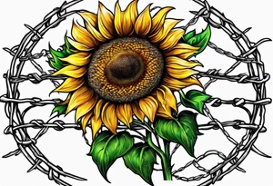 Sunflower, wheat, and barbed wire half sleeve tattoo idea