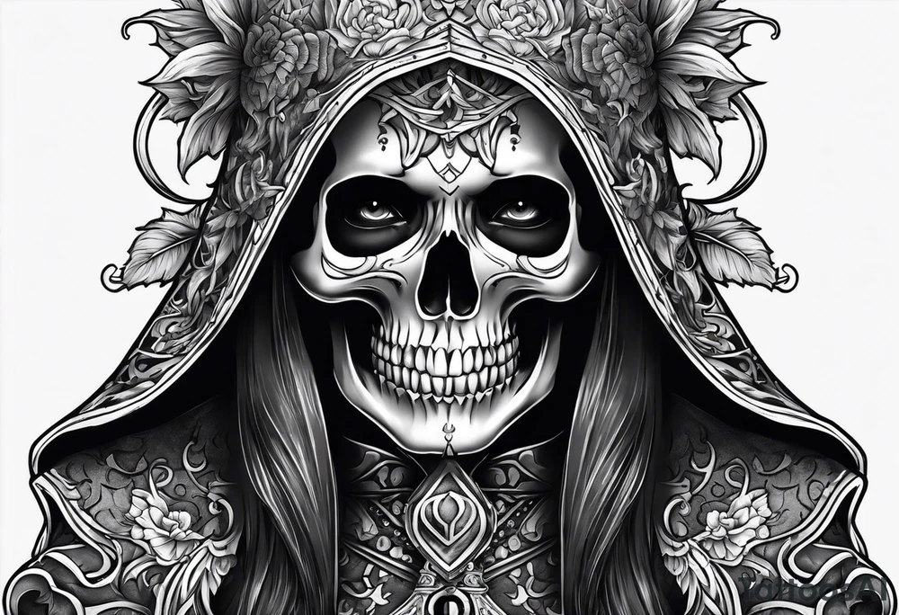 lady skeleton grim reaper devil tattoo idea