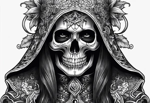 lady skeleton grim reaper devil tattoo idea