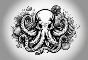 Octopus, pocket watch, seashells tattoo idea