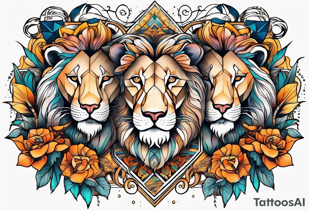 chest tattoo with lions tattoo idea