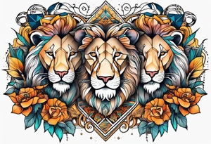 chest tattoo with lions tattoo idea