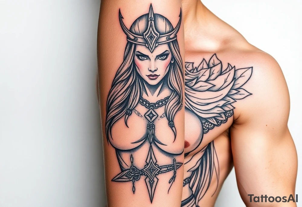 Viking goddess warrior full body sexy tattoo idea