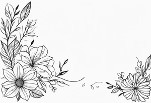 super long line of flowers and leaves for around thigh tattoo idea