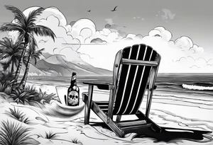 Skull body smoke on the beach sitting in a beach chair with a beer in its hand tattoo idea