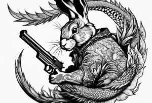 rabbit with gun fighting with dragon tattoo idea