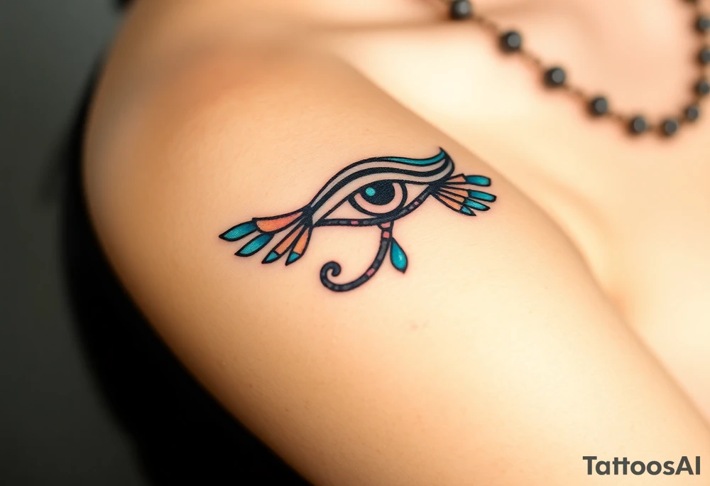 A traditional Egyptian-style Eye of Horus, adorned with turquoise and lapis lazuli details, reflecting the sacred colors of Egypt tattoo idea