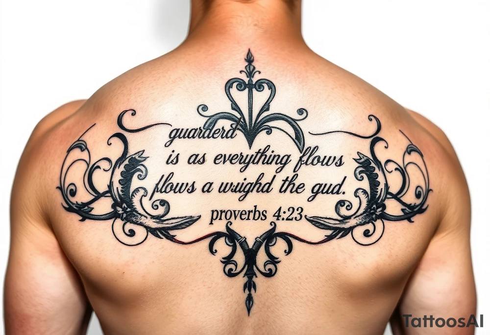 I want a tattoo with the Bible verse proverbs 4:23. The verse says “guard your heart as everything flows through it tattoo idea