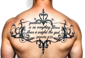 I want a tattoo with the Bible verse proverbs 4:23. The verse says “guard your heart as everything flows through it tattoo idea