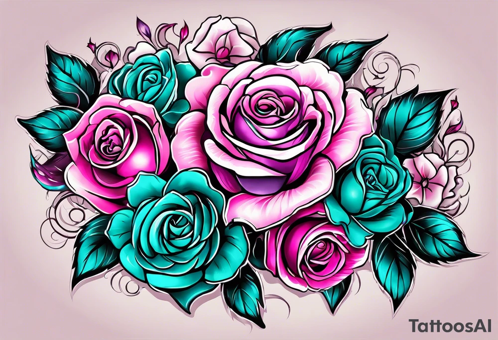 05/22/50 Dad 06/07/14, roses, teal, pink, purple tattoo idea