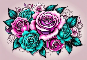 05/22/50 Dad 06/07/14, roses, teal, pink, purple tattoo idea